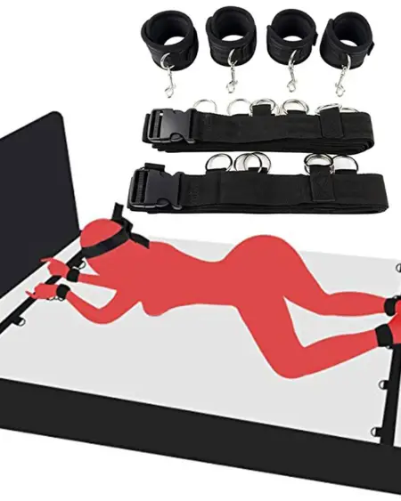 Restraint Set BDSM Bondage Handcuffs & Ankle Cuffs Slave On The Bed Open Leg Flirt Sex Toys For Women Couples Erotic No Vibrator