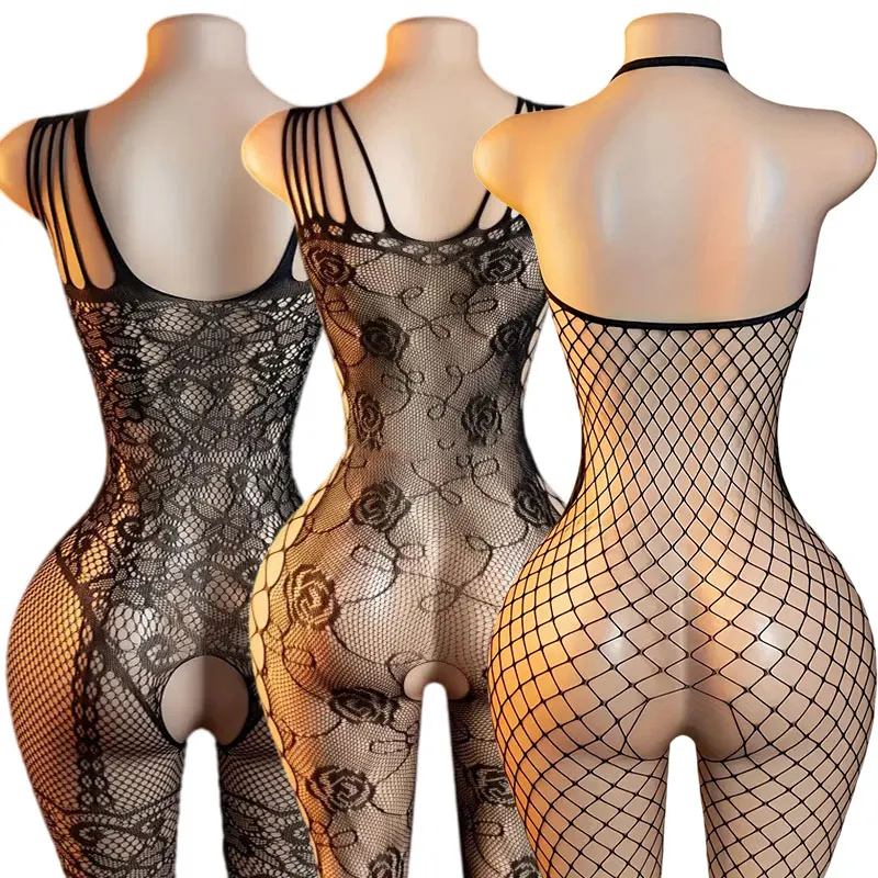 Porn Transparently Crotchless Lingerie Lace Toys For Adults Sexual Patner Sexy Woman Full Body Stocking Couples Erotic Costume