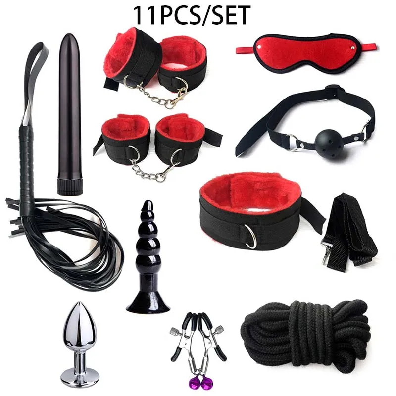 Erotic BDSM Kits for Couples - Sex Bondage Set with Handcuffs Gag Whip Nipple Clamps Anal Butt Plug Tail - Adult Toys for Women - Image 16