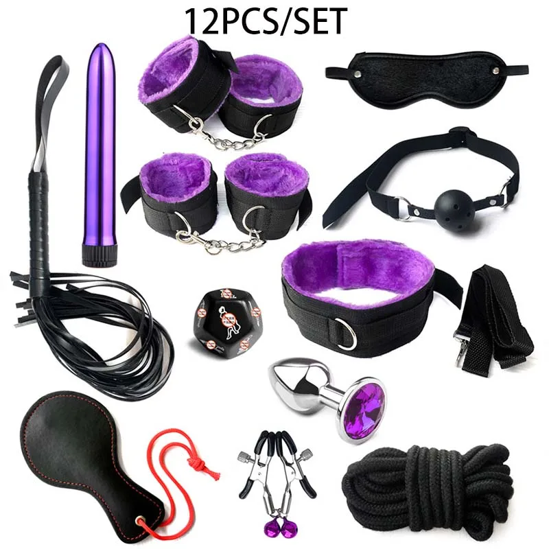 Erotic BDSM Kits for Couples - Sex Bondage Set with Handcuffs Gag Whip Nipple Clamps Anal Butt Plug Tail - Adult Toys for Women - Image 13