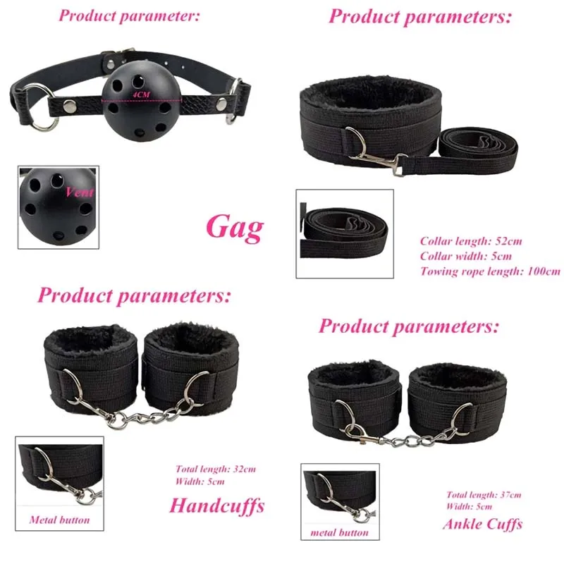 BDSM Adult Sexy Toys For Women Handcuffs Whip Anal Nipple Clamp Blindfold Strap On Vibrator Sex Bondage Set Sexual Couples Kit18 - Image 4