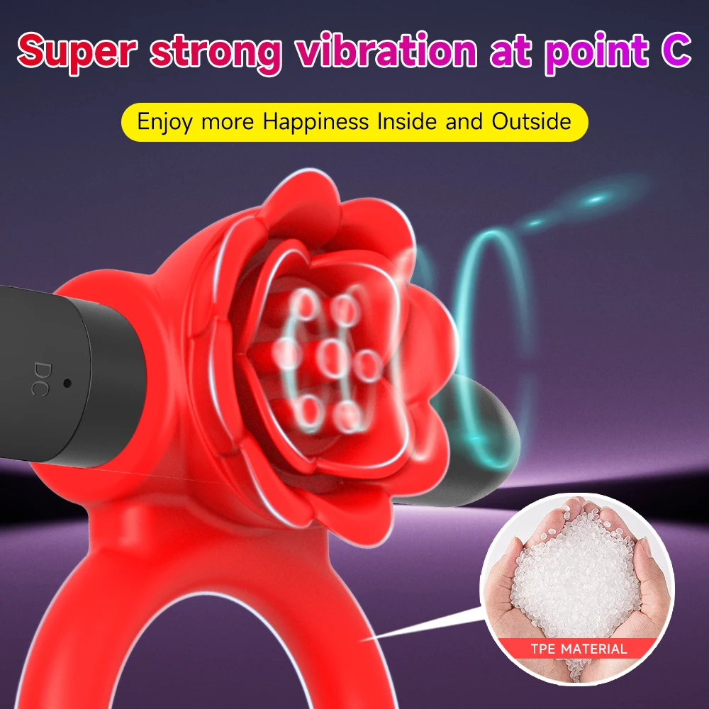 Rose Penis Ring Sex Toy for Man 10 Vibrations Pleasure Cock Rings Vibrator Clitoris Nipple G Spot Stimulator Adult Couples Goods - Image 2