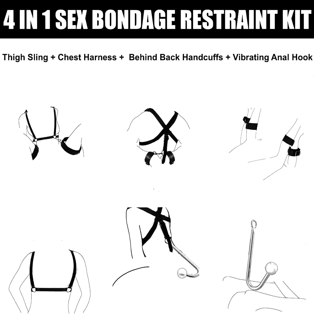Erotic Toys Kits Adjustable Bondage Reverse Handcuffs Metal Anal Hook Binding Belt Sets Sex Toy For Couples BDSM Adult Toys - Image 2