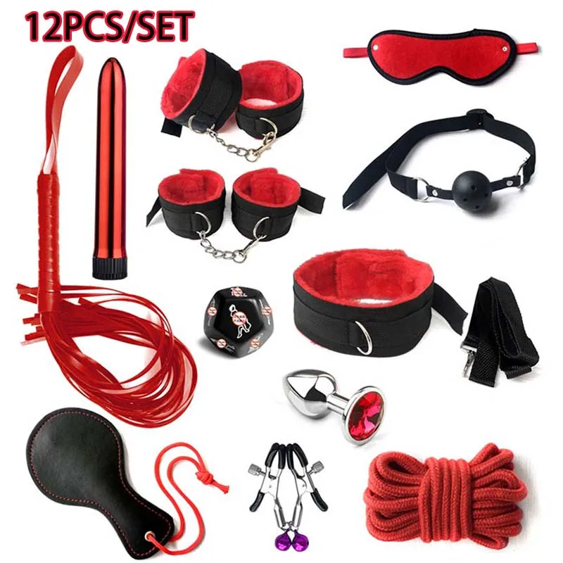 Erotic BDSM Kits for Couples - Sex Bondage Set with Handcuffs Gag Whip Nipple Clamps Anal Butt Plug Tail - Adult Toys for Women - Image 2