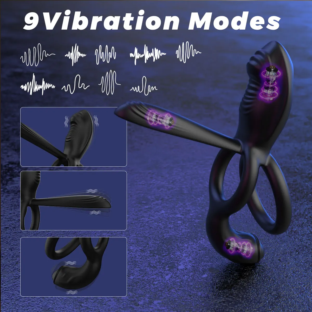 Penis Ring Vibrator For Men Delay Ejaculation G Spot Stimulation Clitoral Cock Ring 9 Vibrating Adult Sex Toy for Couples - Image 3
