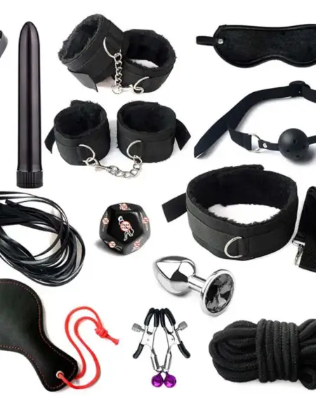 Erotic BDSM Kits for Couples - Sex Bondage Set with Handcuffs Gag Whip Nipple Clamps Anal Butt Plug Tail - Adult Toys for Women