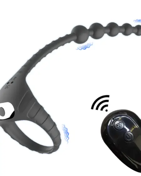 Cock Ring Vibrator with Anal Beads Butt Plug 10 Vibration Remote Controlled Anal Plug Prostate Massager Couples Sex Toy for Man