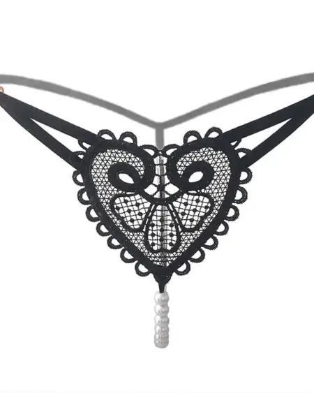 Women's Low Waist Mini Thong Lingerie with Transparent Pearl Lace Beads Sexy Lace Briefs Underwear
