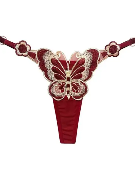 Women's Sexy Butterfly Lace G-String Panties Low Waist Transparent Mesh Thong Adjustable Sheer Briefs Lingerie Underwear