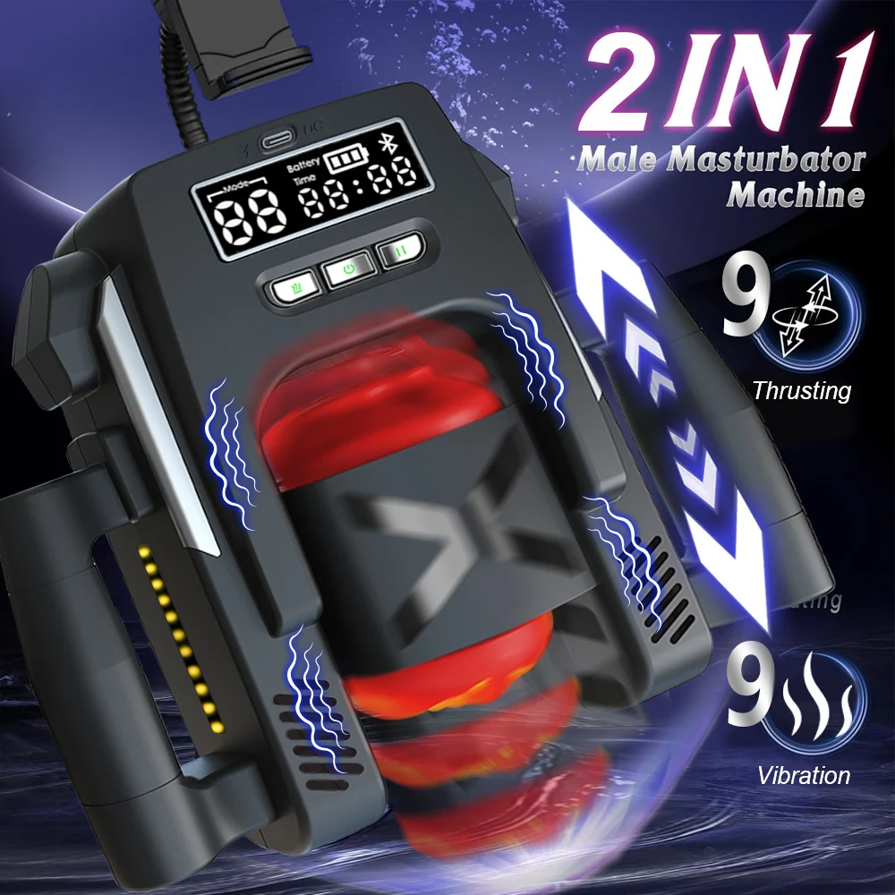 Handle Masturbator Cup Trainer Penis Stroking Telescopic Vibrating Cock Stroker Pocket Pussy Blowjob LCD Display Male Sex Toys - Image 6