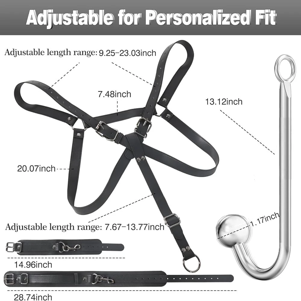 Erotic Toys Kits Adjustable Bondage Reverse Handcuffs Metal Anal Hook Binding Belt Sets Sex Toy For Couples BDSM Adult Toys - Image 3