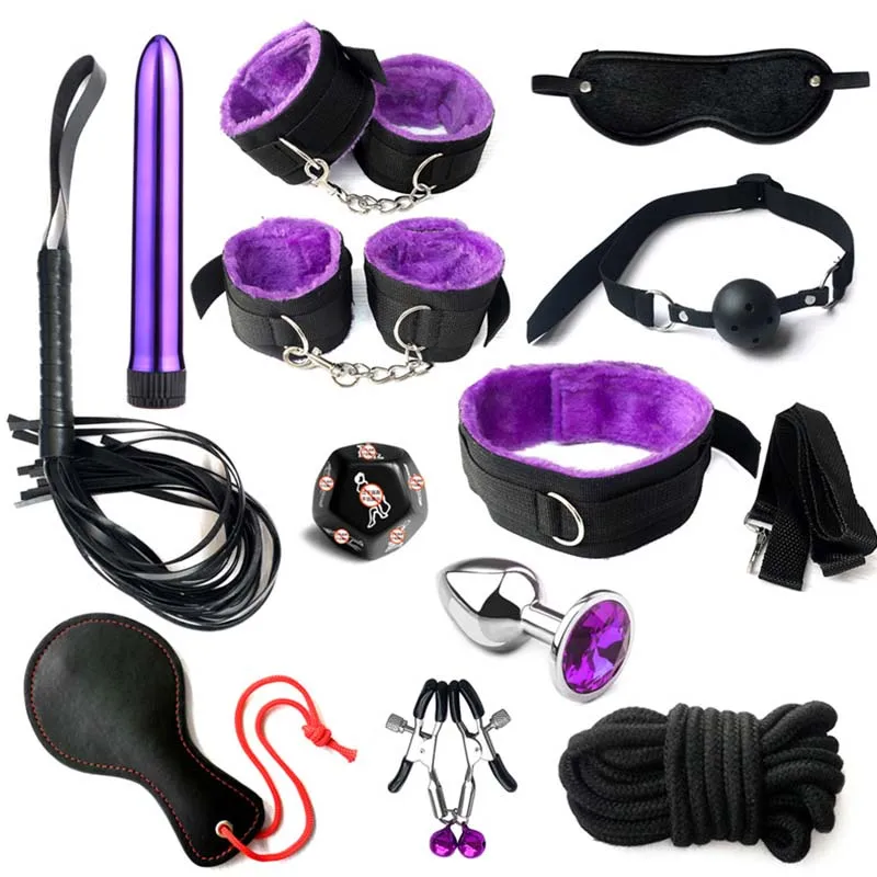 BDSM Adult Sexy Toys For Women Handcuffs Whip Anal Nipple Clamp Blindfold Strap On Vibrator Sex Bondage Set Sexual Couples Kit18 - Image 8