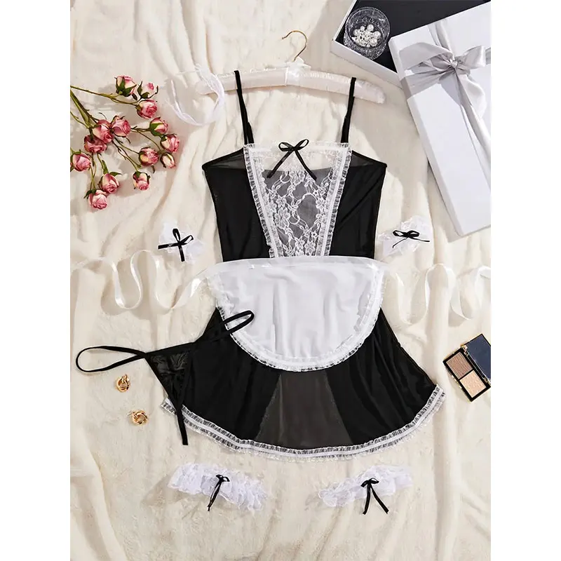 Crotchless Costumes Sexy Maid Dresses Erotic Bsby Doll Dress Cosplay Uniform Woman Hot Sale Lingerie sheer Adult Female Clothing - Image 4