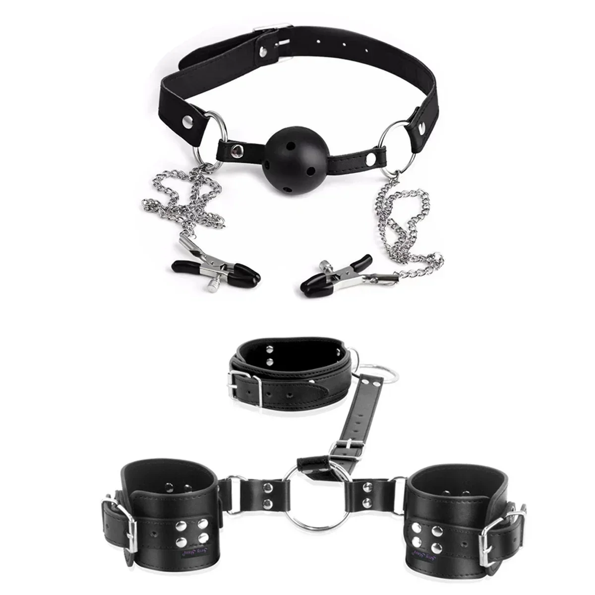 Neck to Wrist Restraints Kit with Nipple Clamps Gag Sex Toys for Women Adjustable Back Handcuffs Collar Bondage SM Sex Game Toys - Image 7