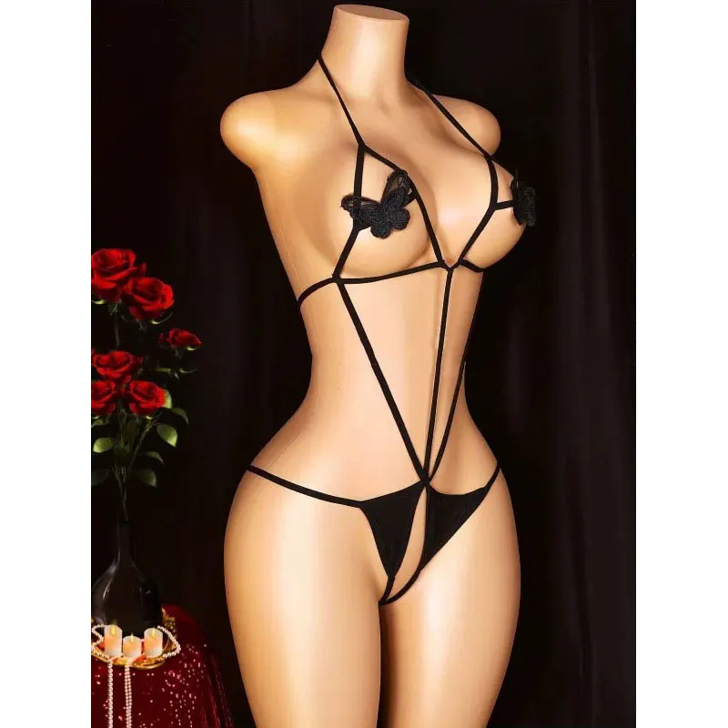 Crotchless Sex Panties Sissy Women's Erotic Thong Hollow Out Open Underwear Micro Threads Bodysuit Sexual Lingerie Porn Babydoll - Image 2