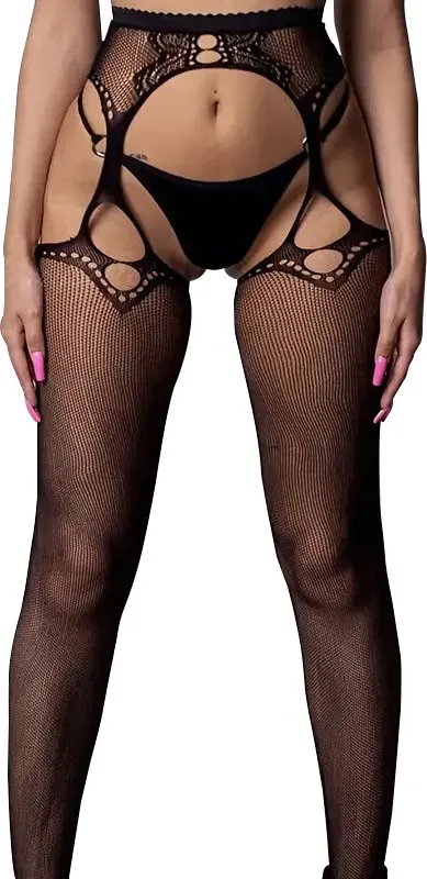 Floral Print Teddies Body Suits Erotic Lingerie Women Sexy Stockings With Garters Fishnet Hollow Pantyhose Crotchless Bodysuits - Image 5