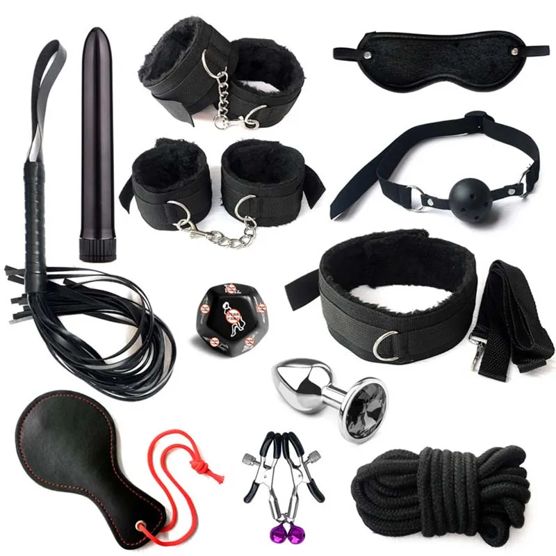 BDSM Adult Sexy Toys For Women Handcuffs Whip Anal Nipple Clamp Blindfold Strap On Vibrator Sex Bondage Set Sexual Couples Kit18 - Image 2