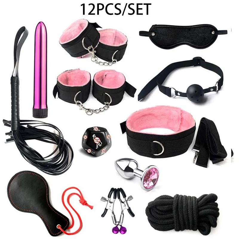 Erotic BDSM Kits for Couples - Sex Bondage Set with Handcuffs Gag Whip Nipple Clamps Anal Butt Plug Tail - Adult Toys for Women - Image 14