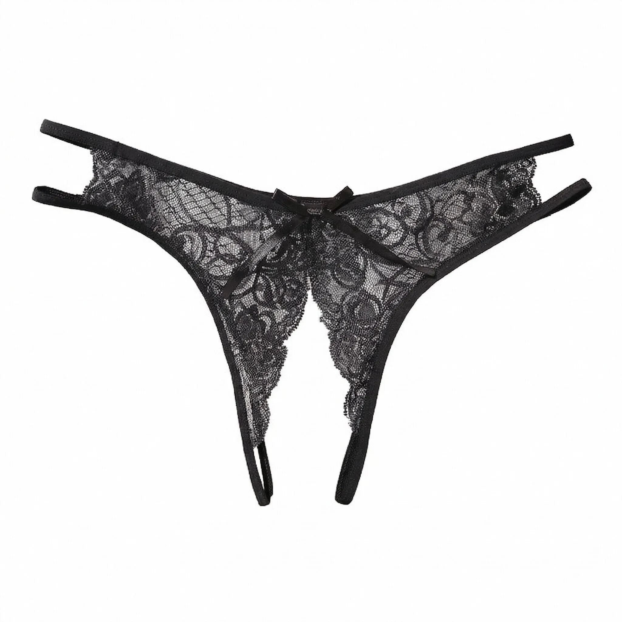Plus Size Lace Transparent G-string Open Crotch Thong Sexy Women's Erotic Underwear Feminine Lingerie for Adult Sizes